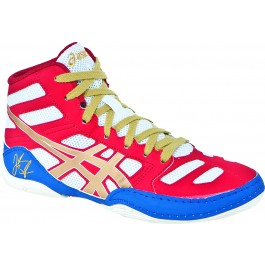 white and gold asics wrestling shoes