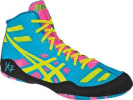 Asics JB Elite Adult Wrestling Shoes teal yellow pink Asics Wrestling Shoes Asics