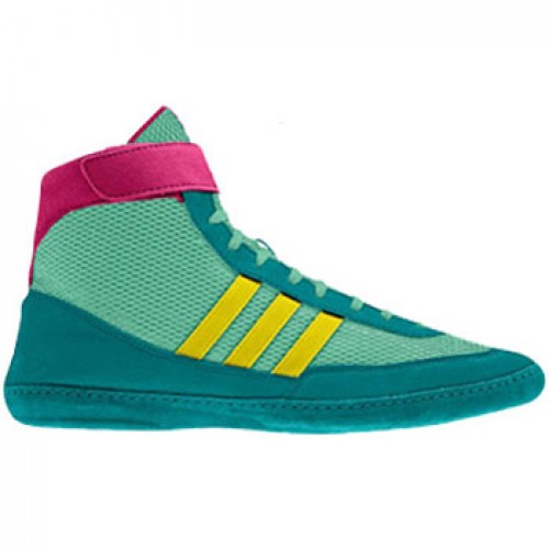 Adidas Combat Speed 4 Wrestling Shoes emerald yellow pink Adidas Wrestling Shoes Adidas